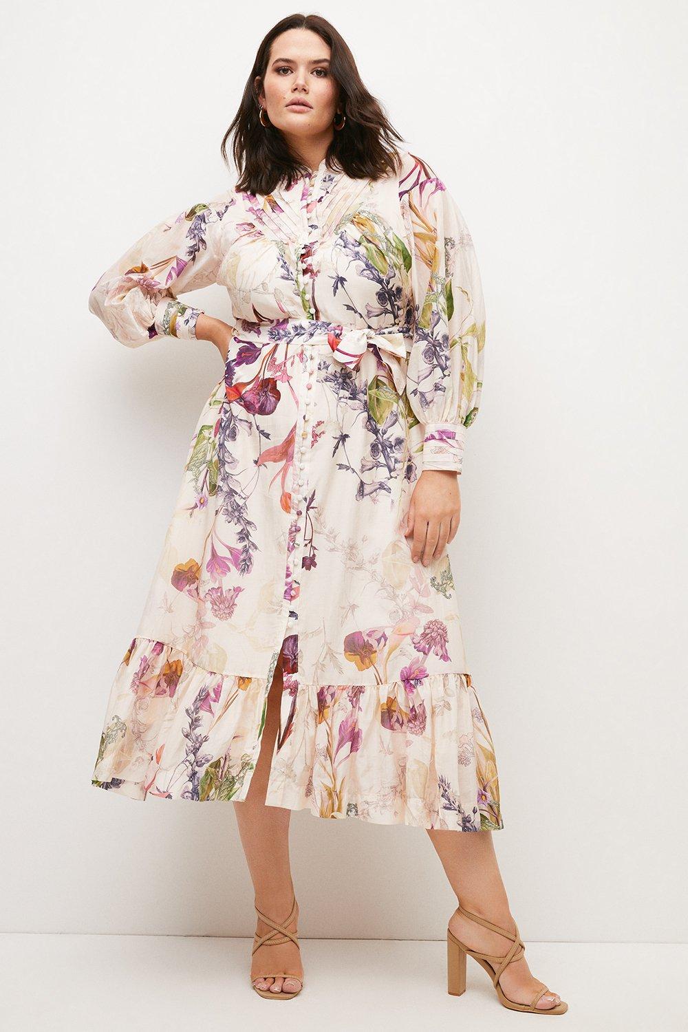 lydia millen silk cotton botanical maxi dress KAREN MILLEN Karen Millen x Lydia Millen - Plus Size Silk Cotton Scenic  Floral Maxi Dress