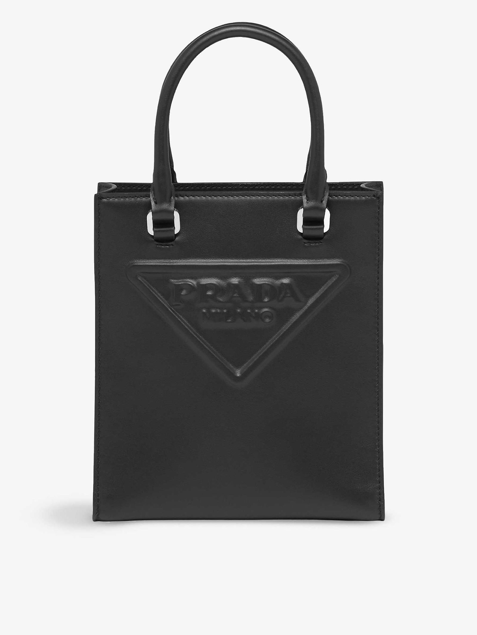 PRADA Logo-Embossed Leather Top-Handle Bag in BLACK | endource