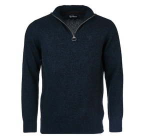 Dark blue textured zip-up sweater with Barbour logo