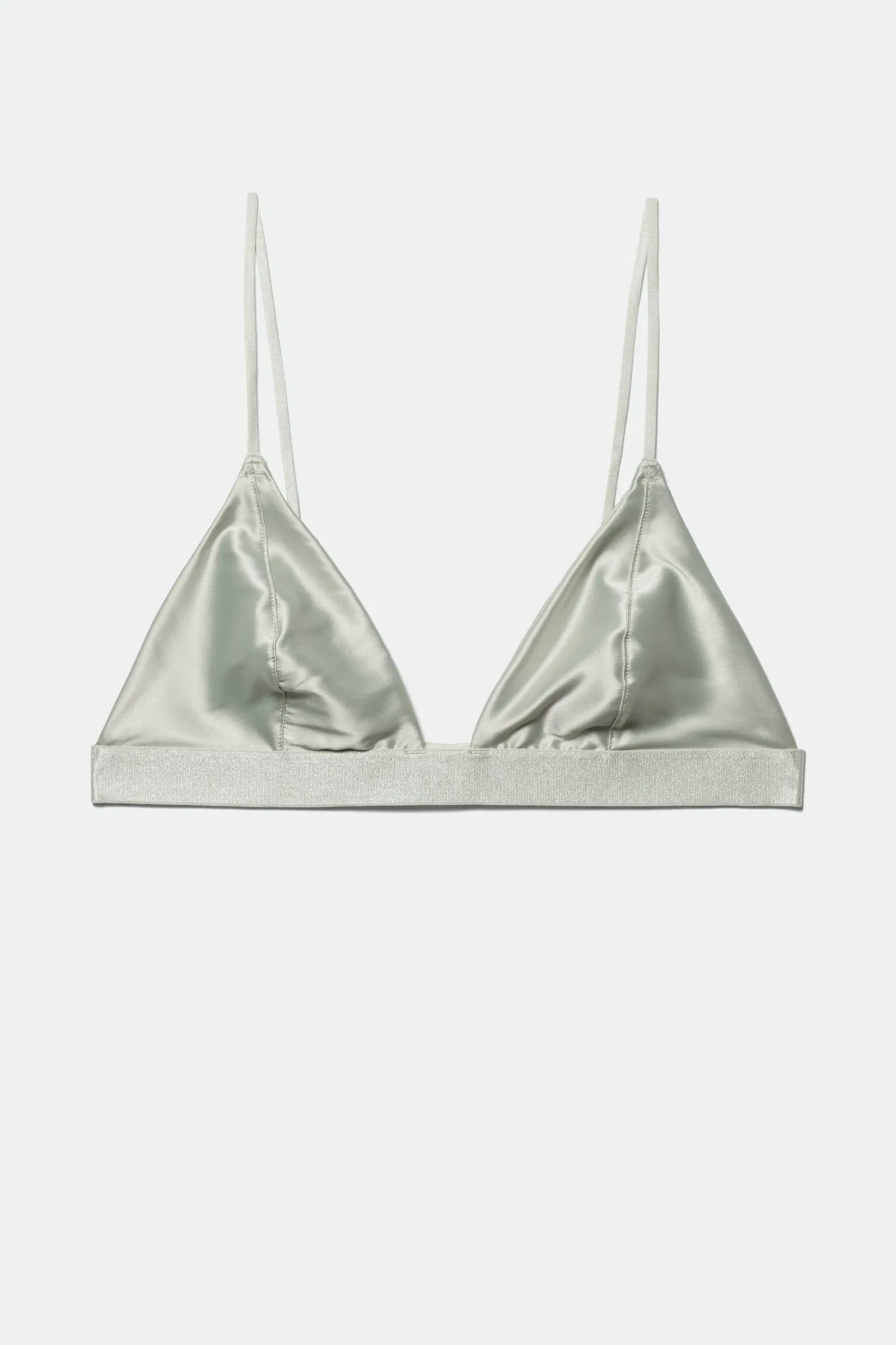 WEEKDAY Chess Satin Triangle Bralette in Sage