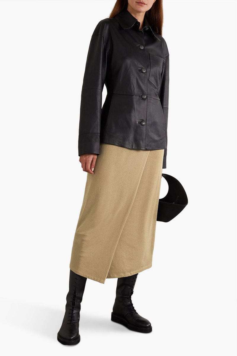 Wrap-Effect Stretch-Knit Midi Skirt endource