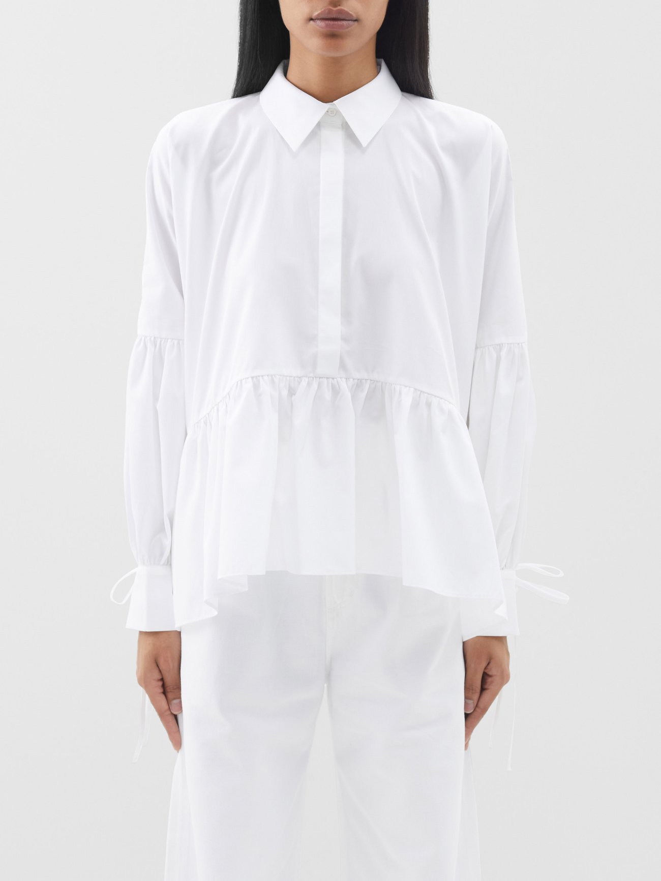 CECILIE BAHNSEN Andrea Peplum-Hem Cotton-Poplin Shirt | endource