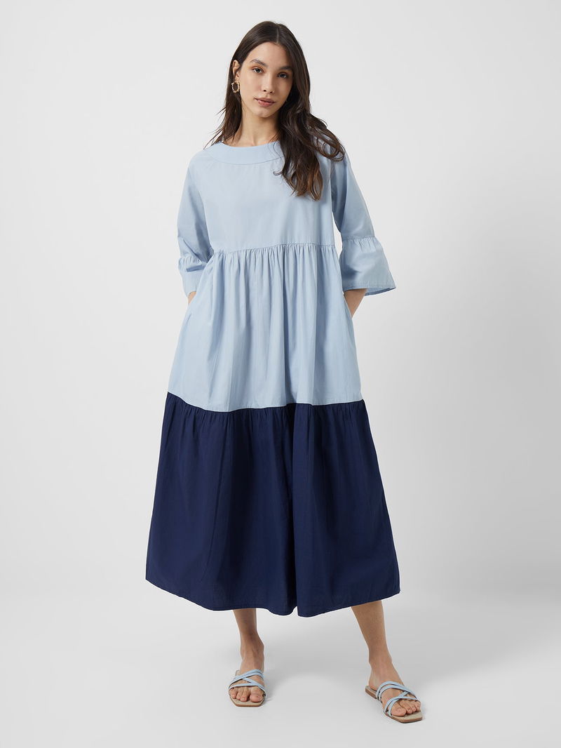 french connection ladies puff sleeve maxi dress Poplin Tiered Wakanda Forever