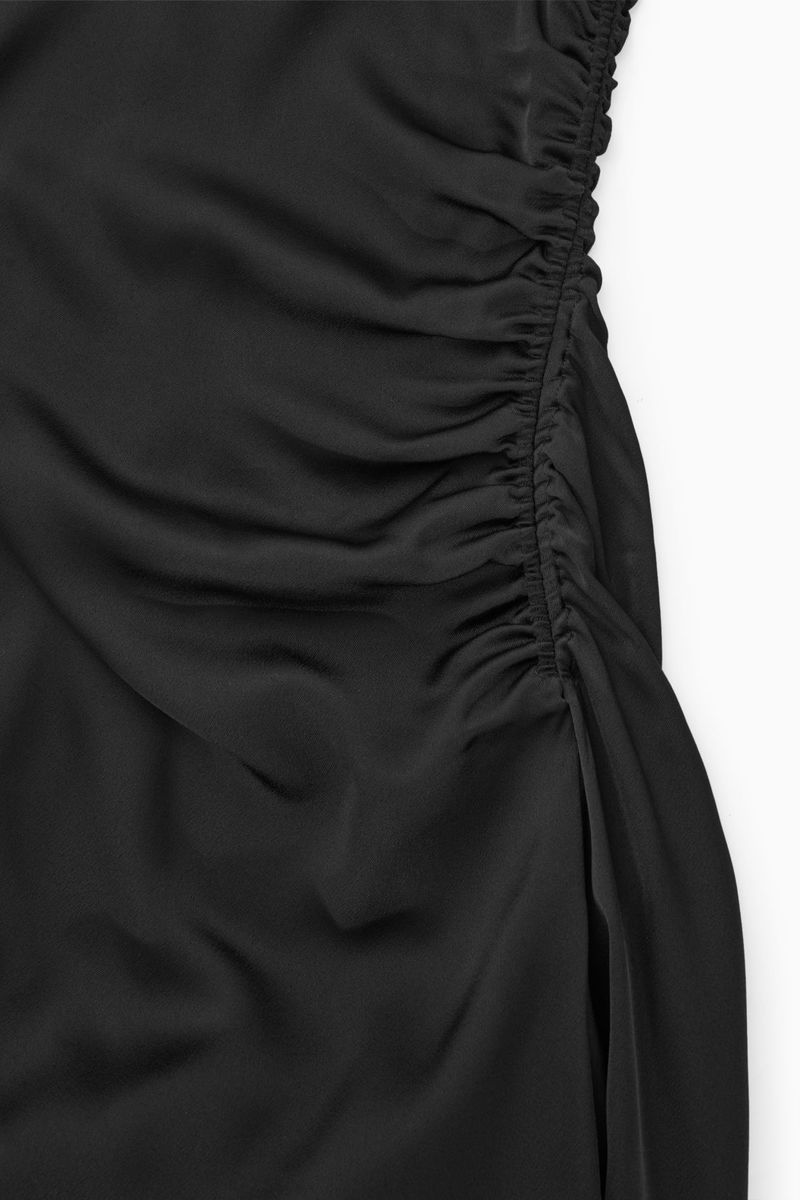 asymmetric gathered satin midi dress hauteandcomely on LTK
