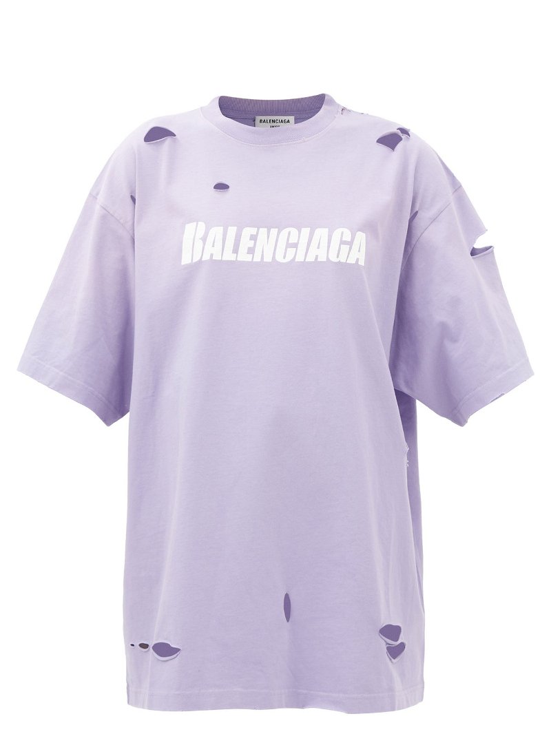 BALENCIAGA Distressed printed cotton-jersey T-shirt