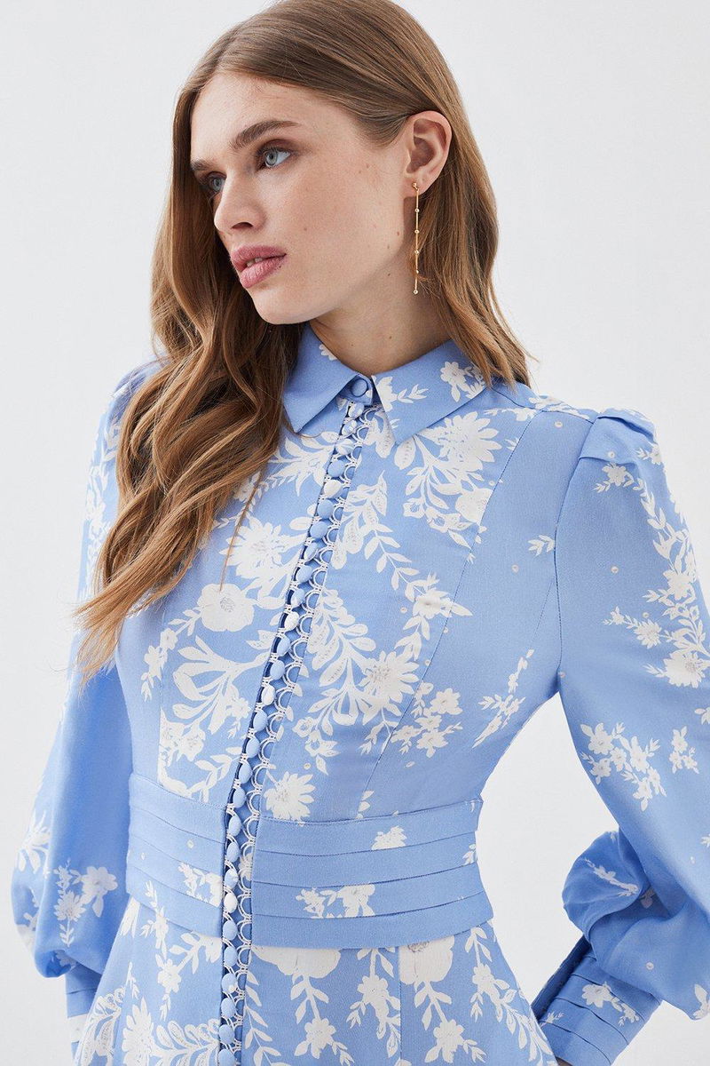 sachin and babi light blue dress KAREN MILLEN Karen Millen x Lydia Millen - Linen Placement Floral Woven  Maxi Dress
