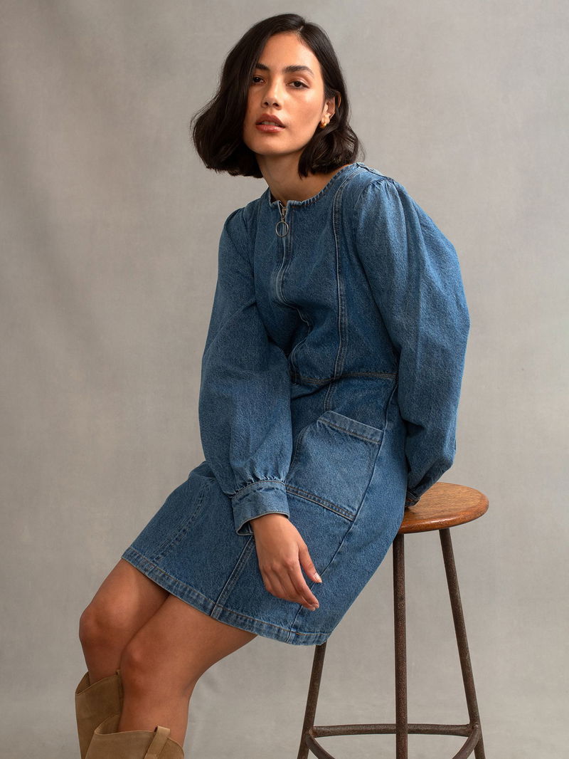 nobody's child denim dress Nobody's Child denim fit and flare mini dress in blue