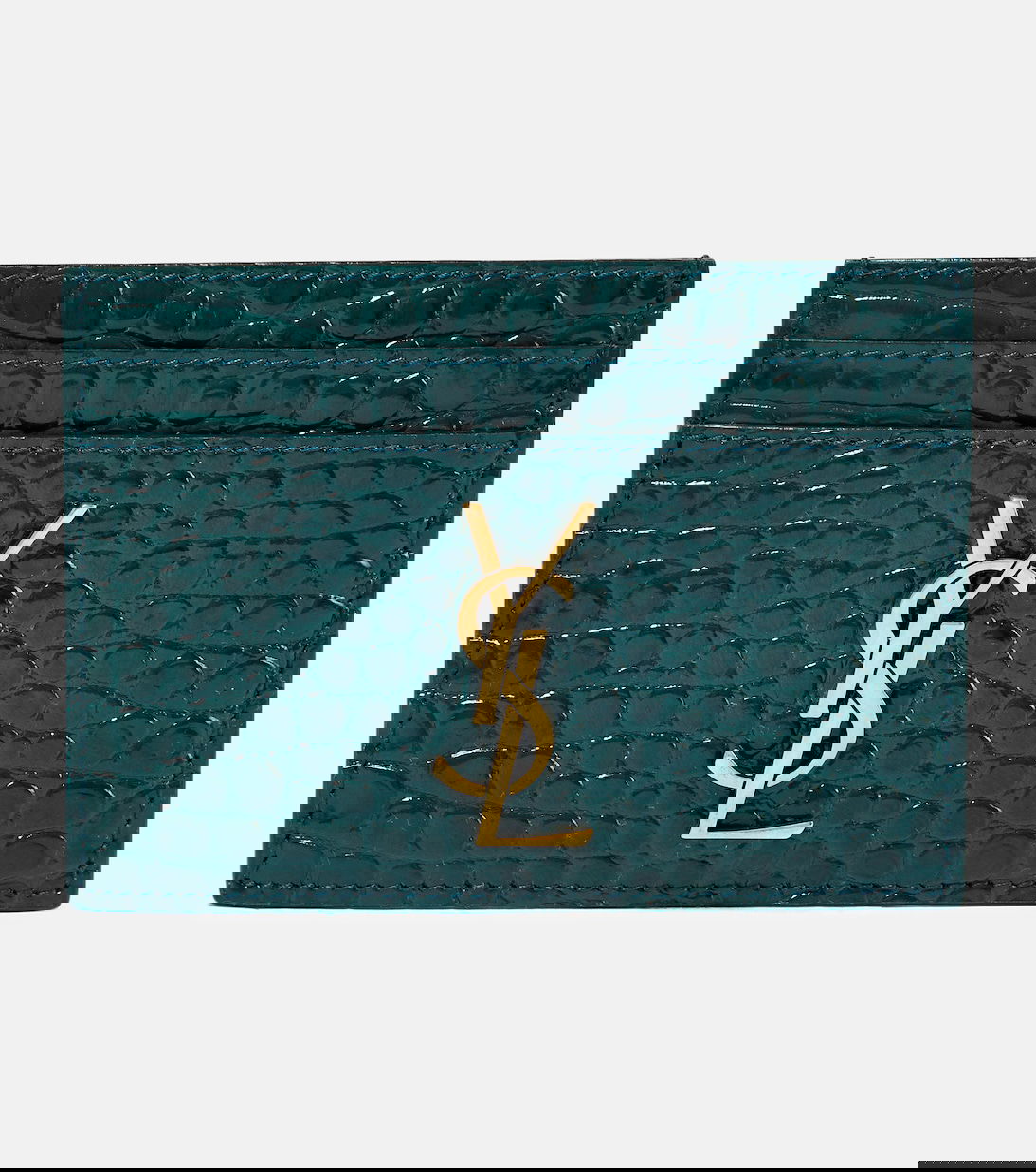 Croc Ysl Keychain Card Holder Saint Laurent Monogram Black Credit