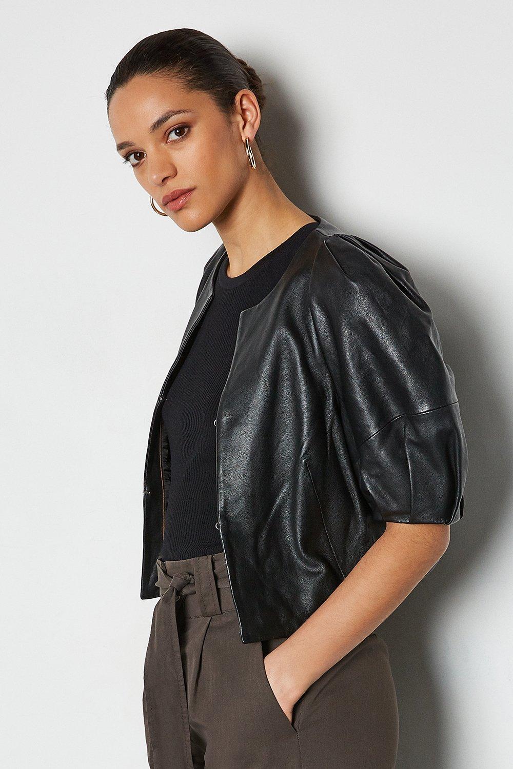KAREN MILLEN Leather Puff Sleeve Jacket endource