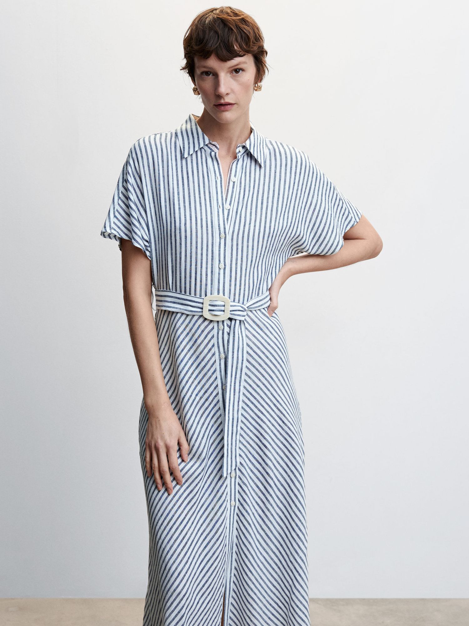 MANGO Linen Striped Shirt Dress | endource