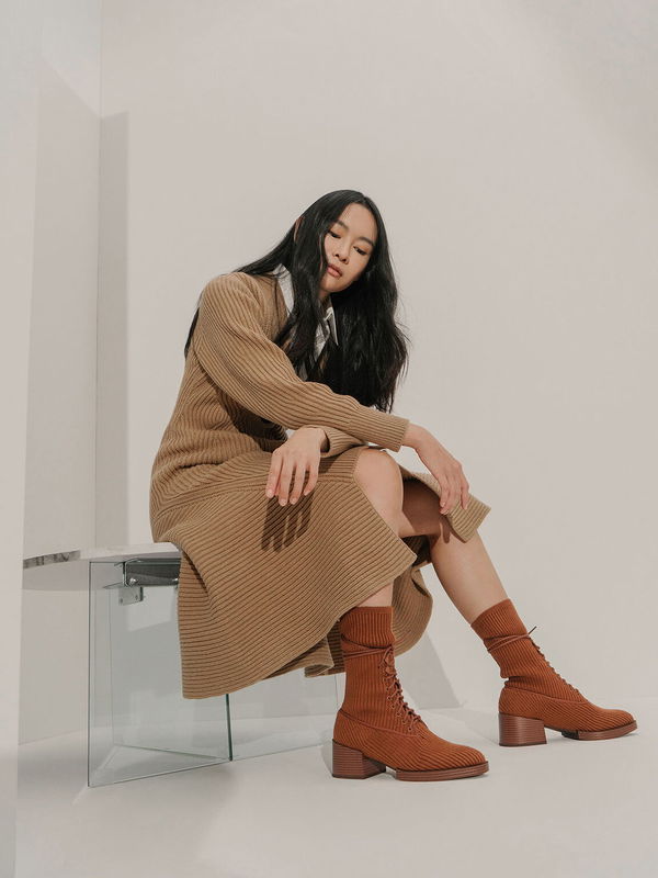 CHARLES & KEITH Knitted Lace-Up Ankle Boots | Endource