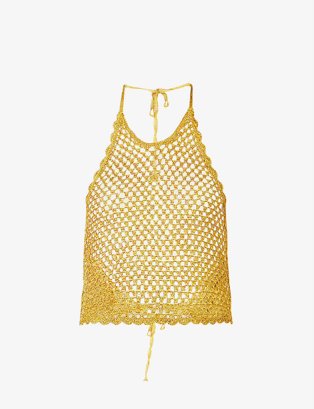 ASOS DESIGN crochet halter top in metallic yarn in gold