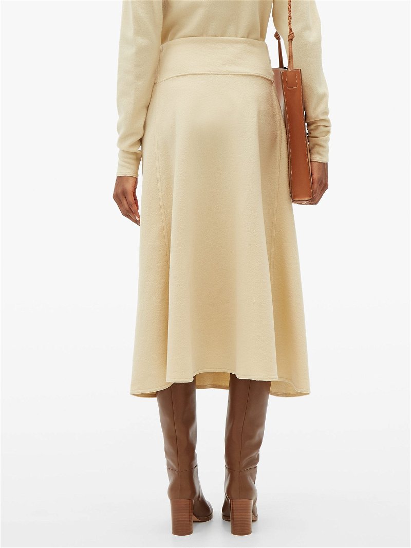 LEMAIRE Draped Wool-Jersey Midi Skirt in Ivory | Endource
