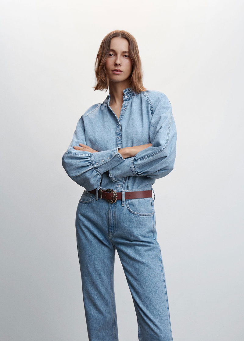 MANGO Puffed Sleeves Denim Shirt in Light Blue | Endource