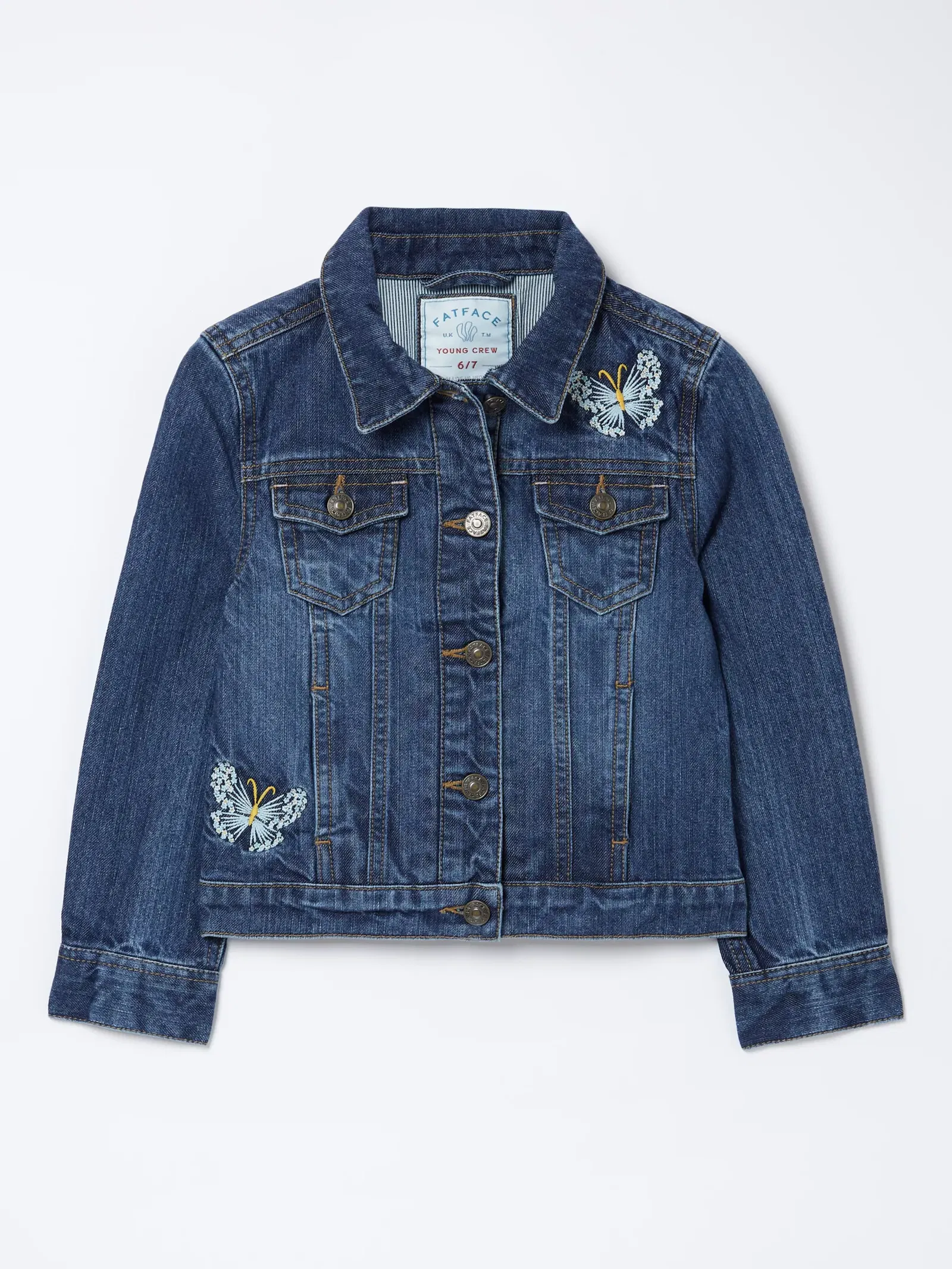 FATFACE Embroidered Denim Jacket in Dark Blue Endource
