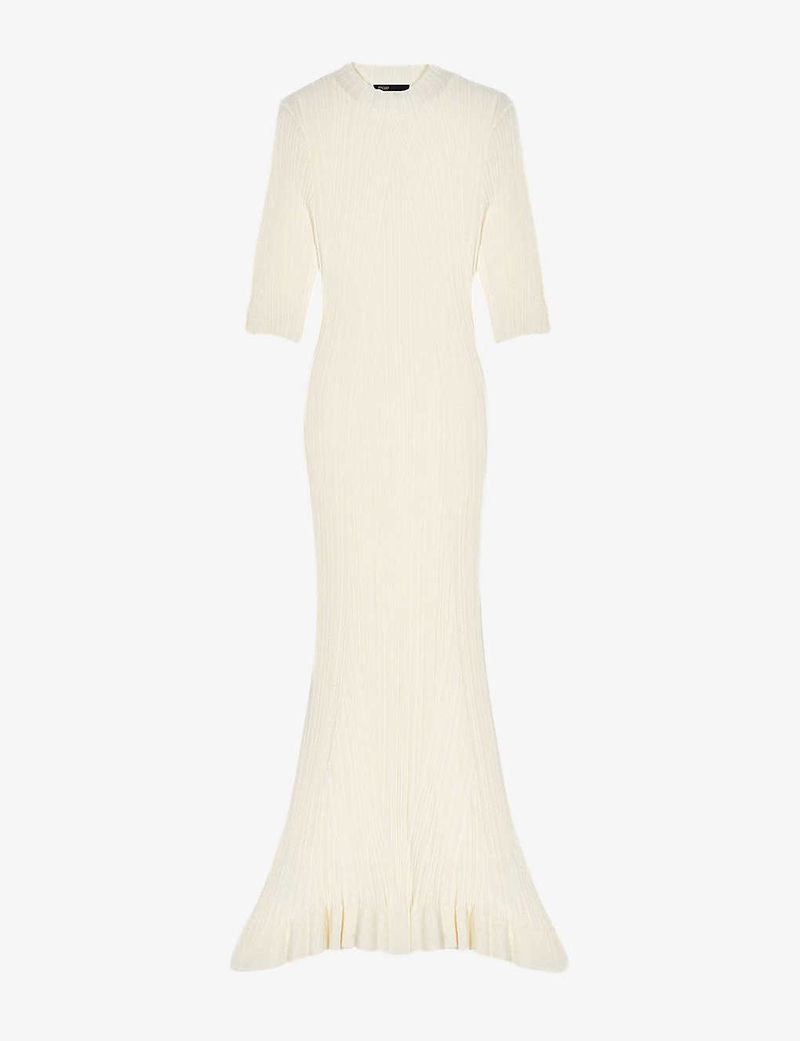 MAJE Rooly Frilled-Hem Ribbed Knitted Midi Dress | endource
