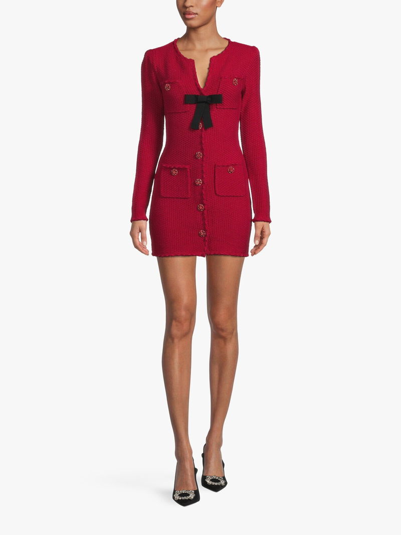 SELF-PORTRAIT Melange Knit Mini Bow Dress | endource