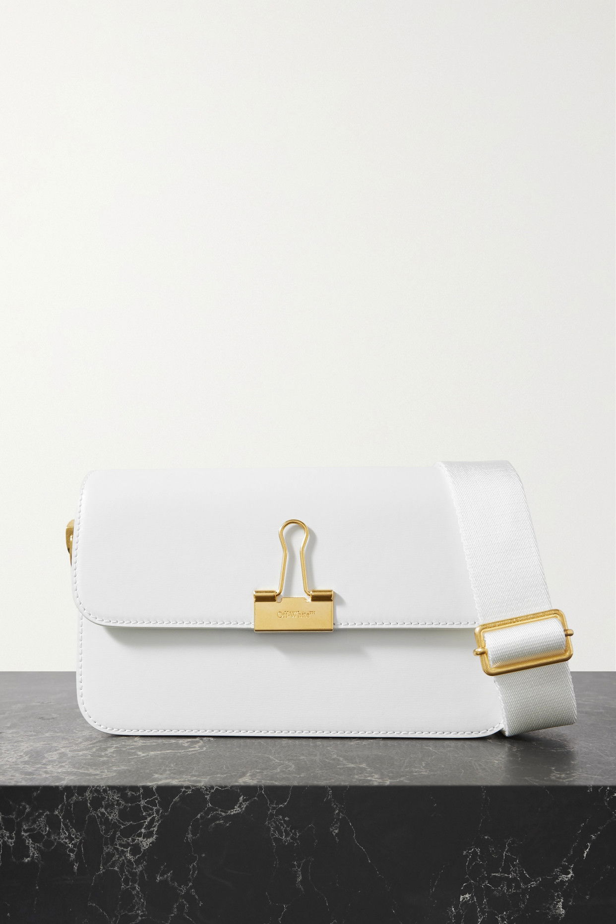Off-White Plain Binder Medium Embellished Leather Shoulder Bag 
