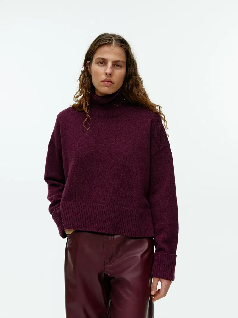 ARKET High-Neck Wool Jumper in Burgundy | Endource