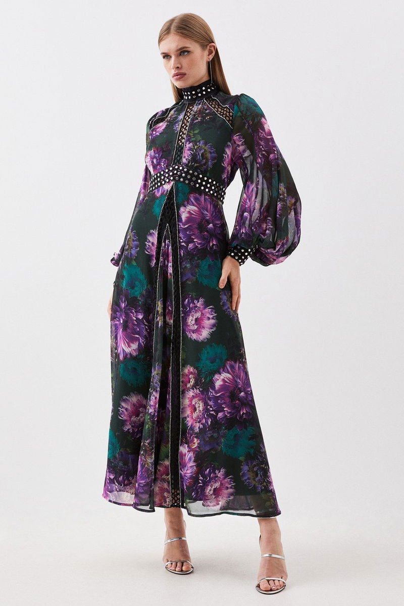 KAREN MILLEN Floral Studded Lace Woven Maxi Dress | endource KAREN MILLEN Floral Studded Lace Woven Maxi Dress | endource