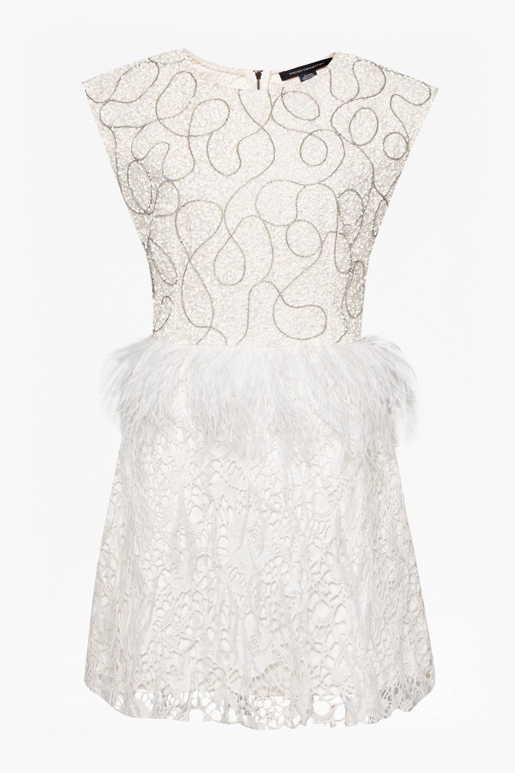 FRENCH CONNECTION Snow Spell Feather Beaded Dress | endource