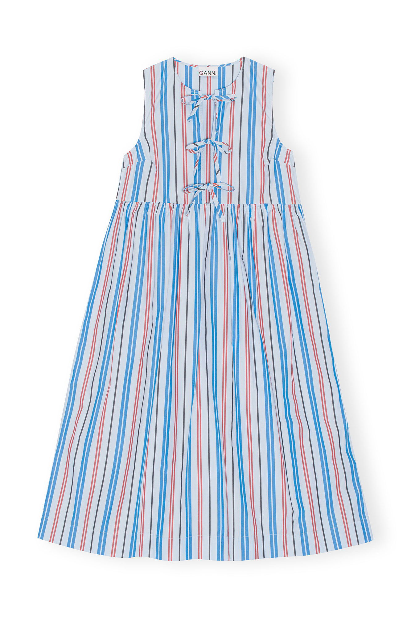 GANNI Stripe Cotton Poplin Midi Dress | endource