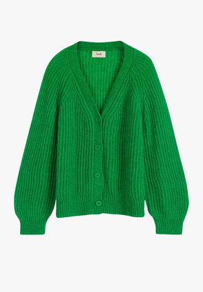 KAREN MILLEN Feather Trim Knit Cardigan in Lime