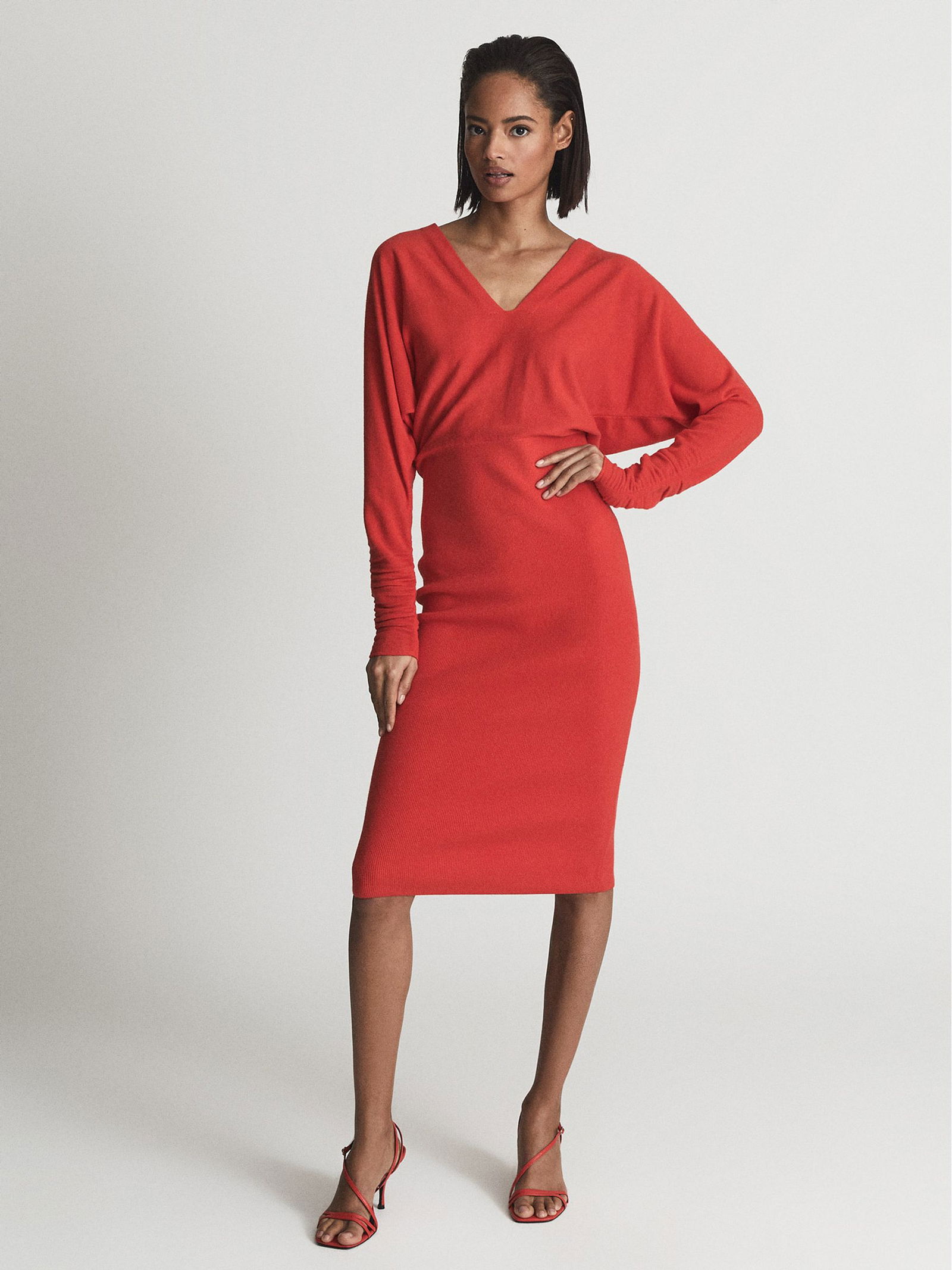 reiss jenna ruched sleeve knit bodycon dress REISS Jenna Regular Cashmere Blend Ruched Sleeve Dress