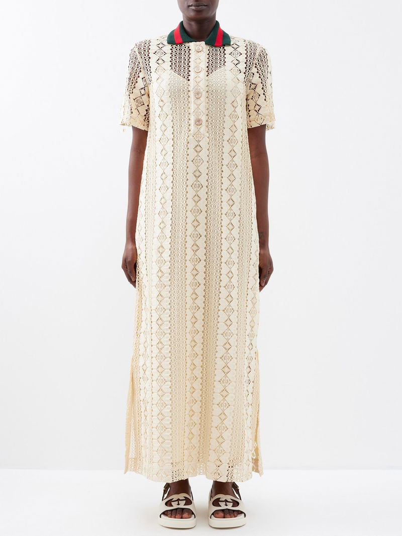 GUCCI Crochet-Knitted Cotton-Blend Maxi Dress