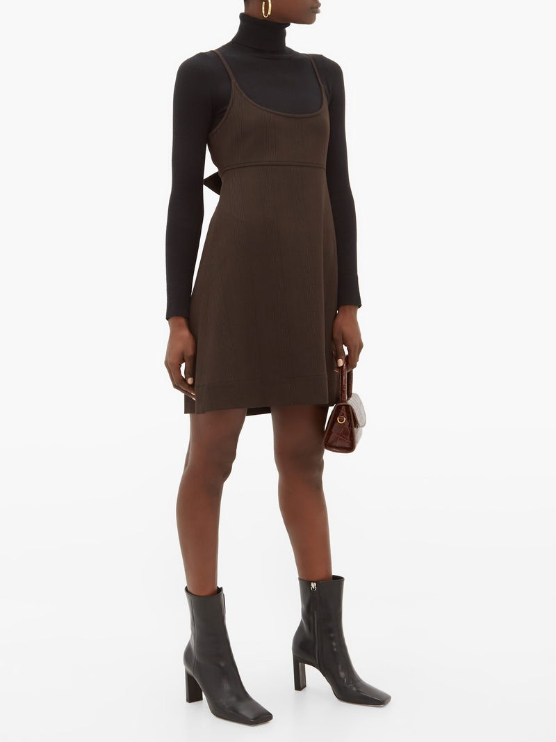 GANNI Tie-Back Prince of Wales-Check Jersey Mini Dress | endource