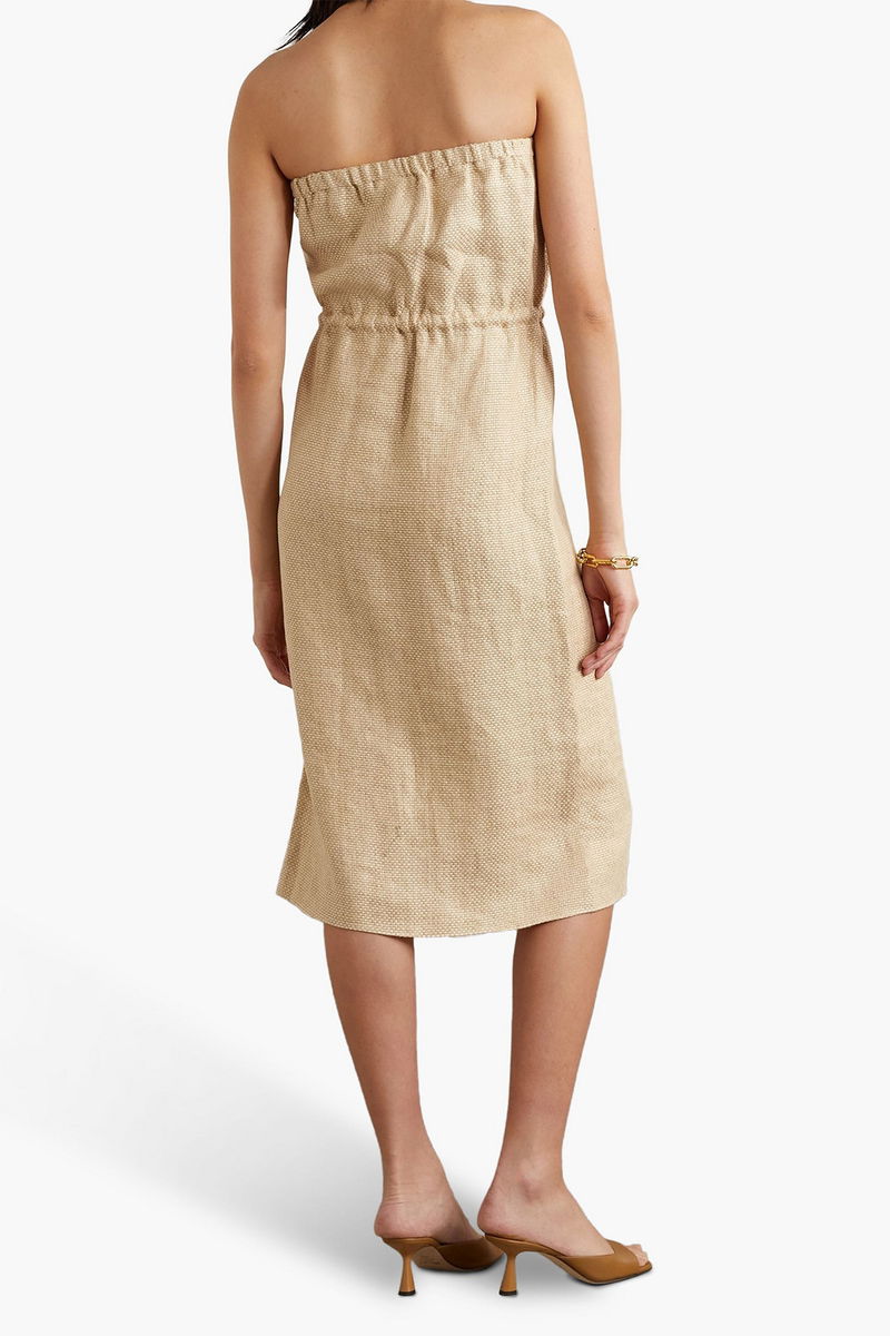 LISA MARIE FERNANDEZ Victor Strapless Linen Midi Dress | endource
