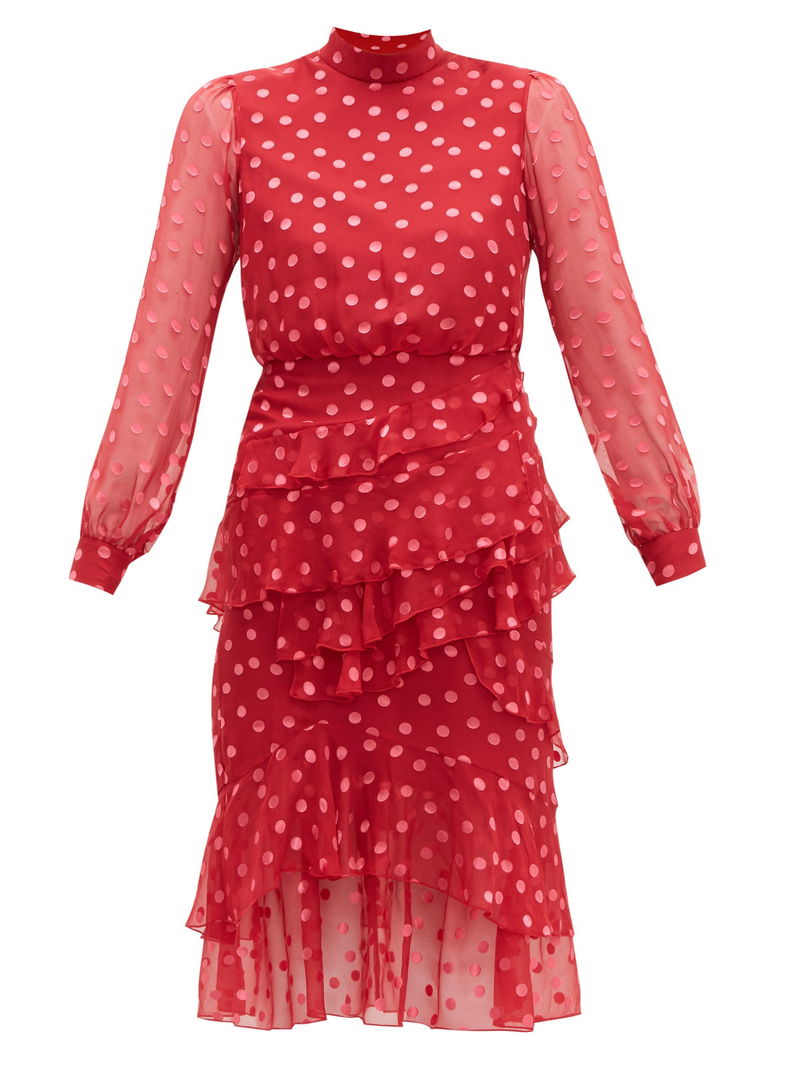 SALONI Isa Polka-Dot Devoré Silk-Blend Chiffon Dress endource