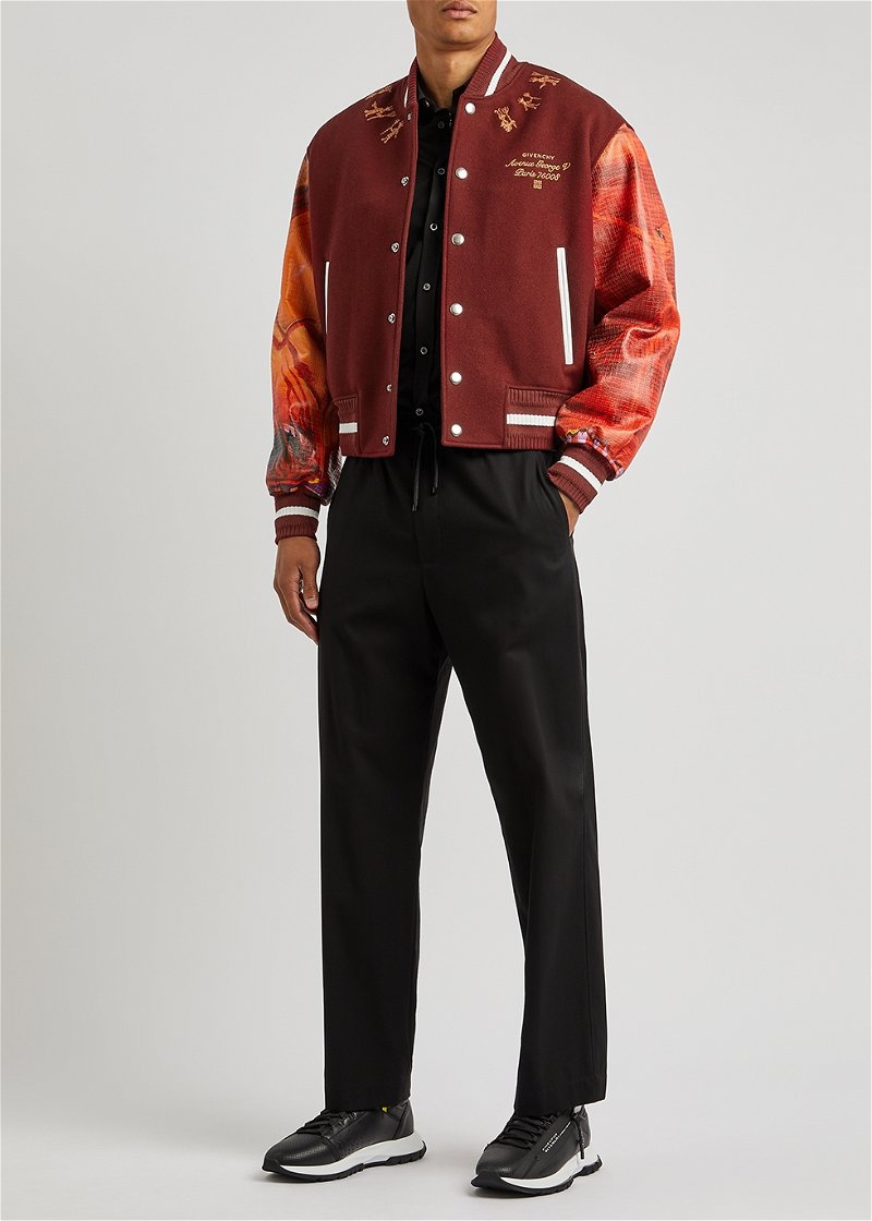 GIVENCHY + Josh Smith cropped embroidered wool-blend bomber jacket