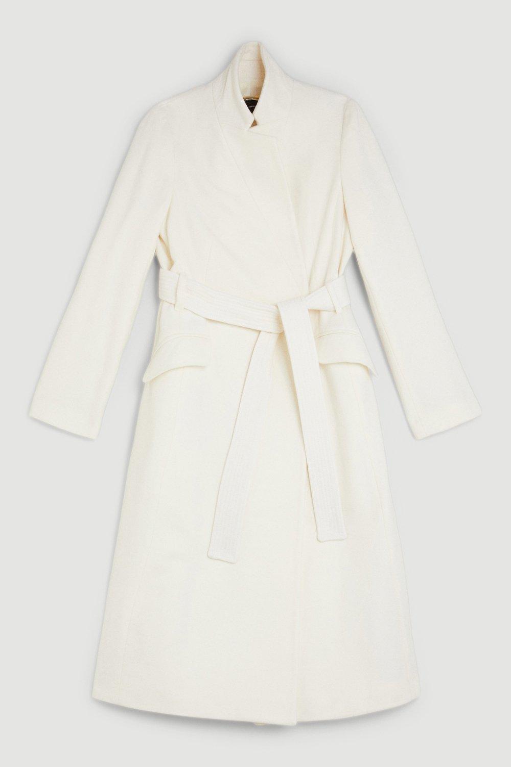 KAREN MILLEN Petite Italian Wool Forever Notch Neck Midi Coat in Ivory ...