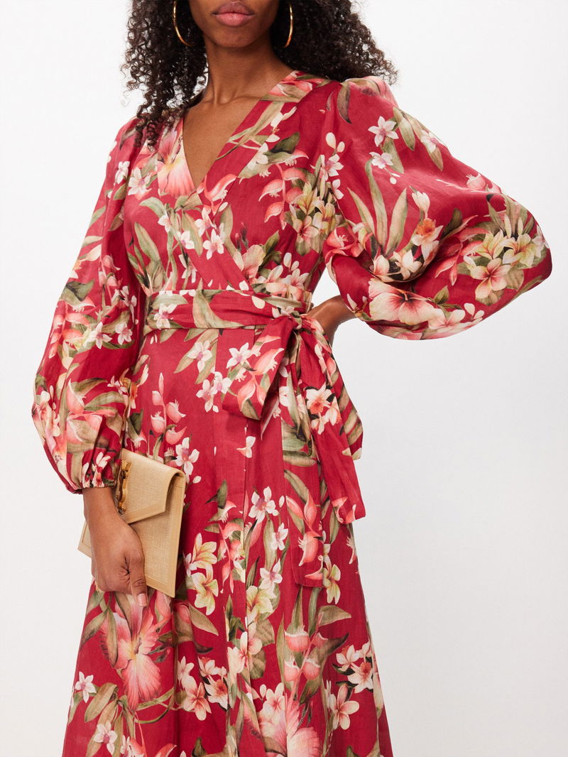 ZIMMERMANN Lexi Floral-Print Linen Wrap Dress | endource