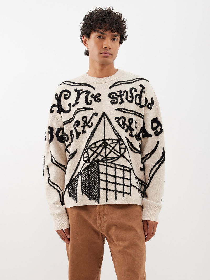 ACNE STUDIOS Kuis Antenne Logo-Jacquard Sweater in White | Endource