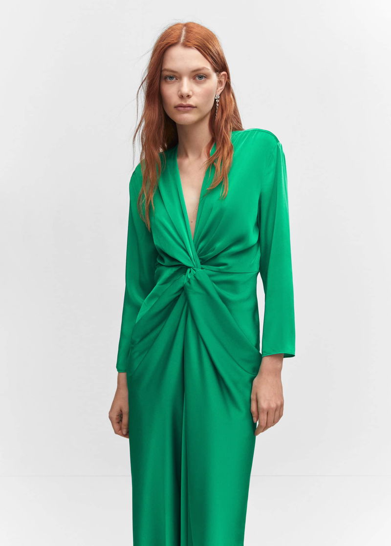 MANGO Satin Dress With Knot | endource