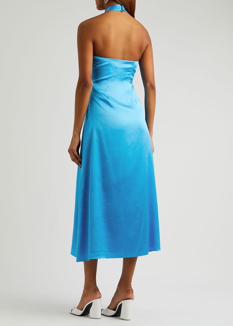 REJINA PYO Lily Halterneck Stretch-Silk Satin Midi Dress | endource