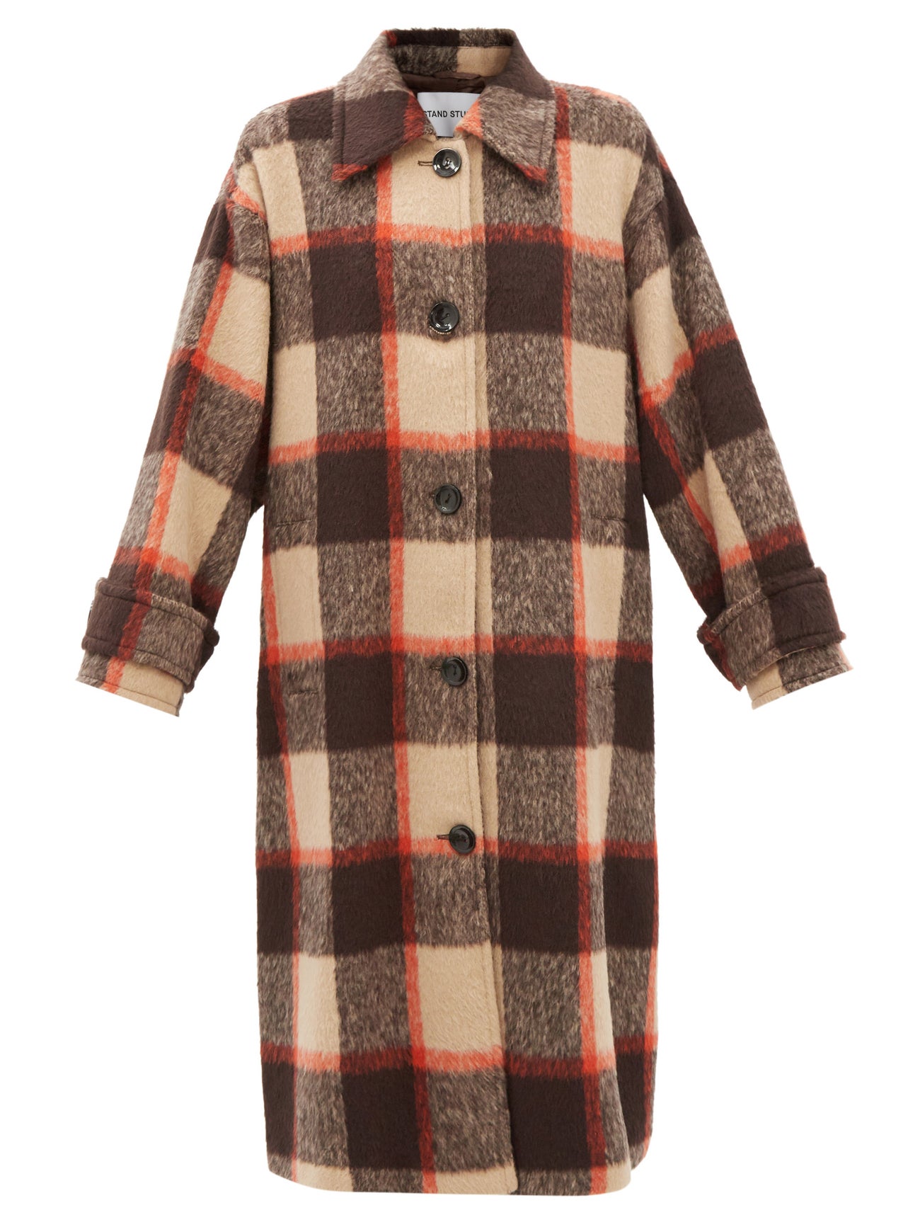 STAND STUDIO Alexia Brushed Check Faux-Fur Coat | Endource