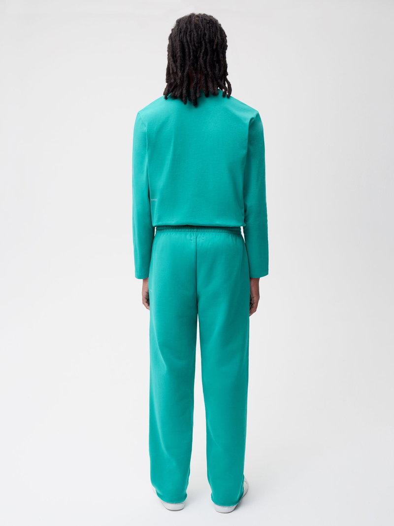 Turquoise long-sleeve tracksuit, back view