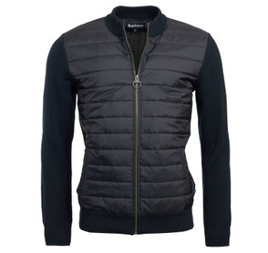Navy quilted Barbour zip-up jacket with ribbed cuffs and collar