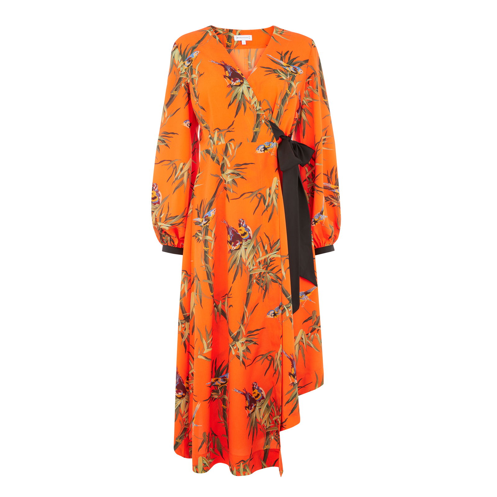 warehouse orange floral dress Warehouse Women's Floral Crinkle Satin Bias Button Side Midi Dress in Orange