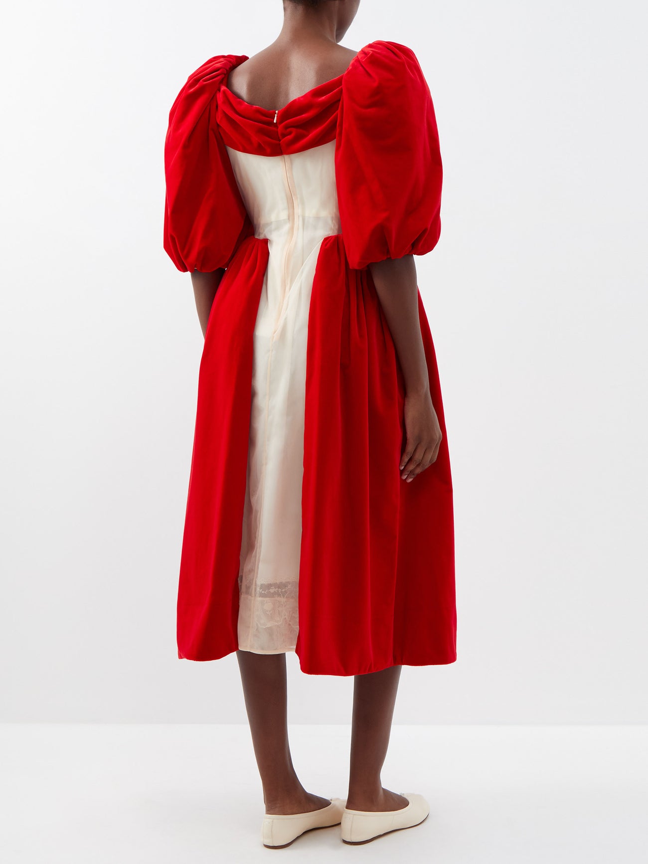 simone rocha puff sleeve red organza dress Simone Rocha Printed Organza Midi Dress in Pink