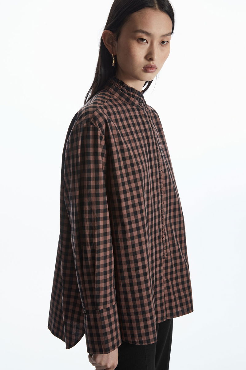 COS Relaxed-Fit Ruffled Poplin Shirt in BROWN | Endource