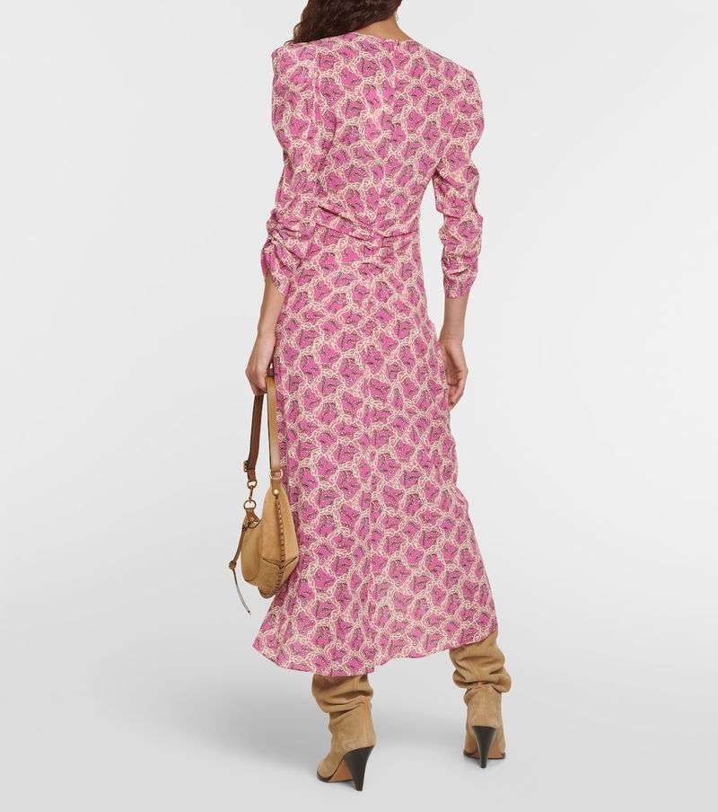 Isabel Marant Albini Printed Silk Blend Midi Dress In Pink Endource