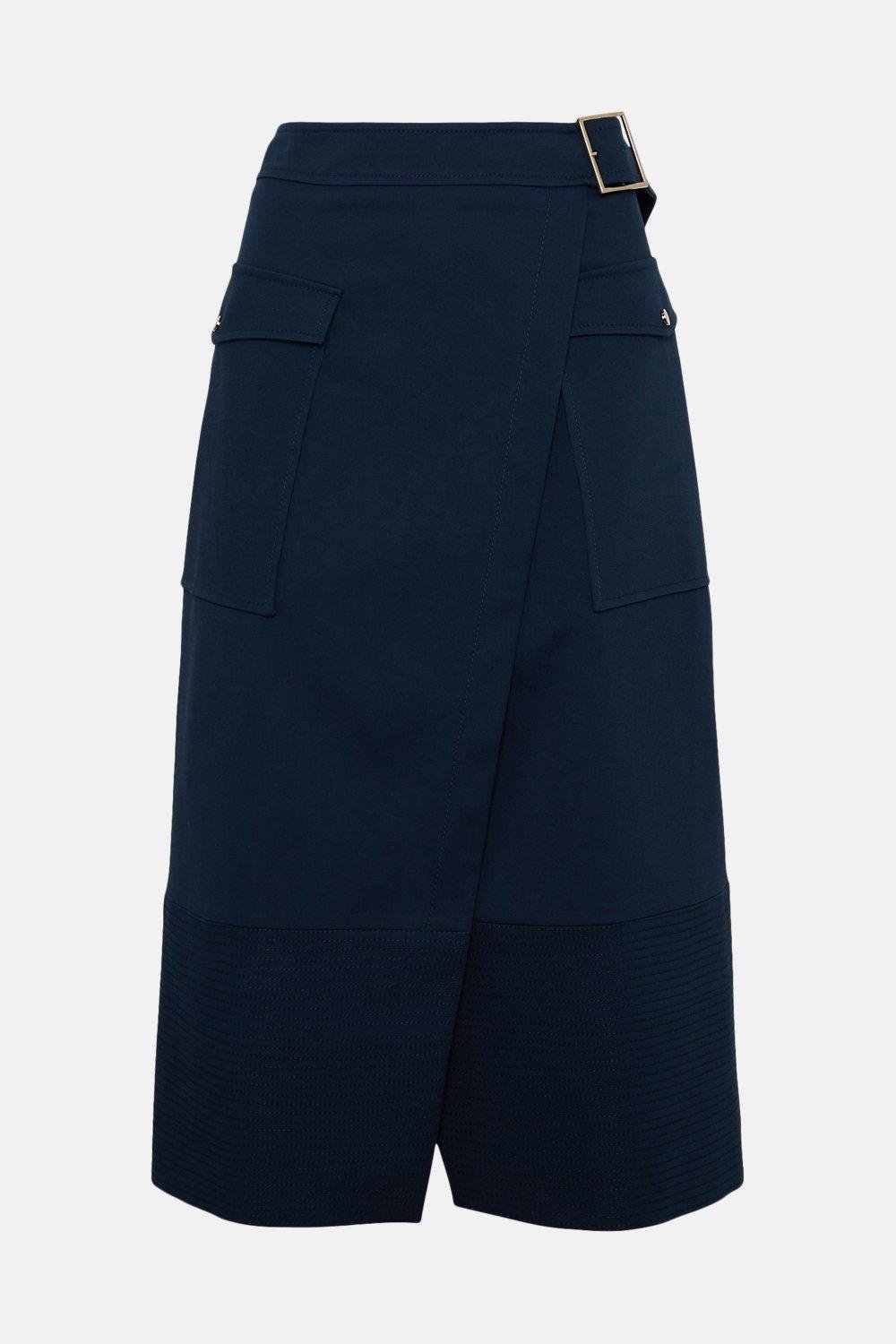 Tailored Compact Stretch Tab Detail Midi Skirt