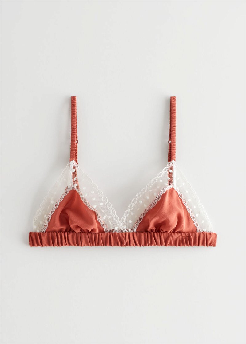  OTHER STORIES Lace-Trim Silk Soft Bra in Rust