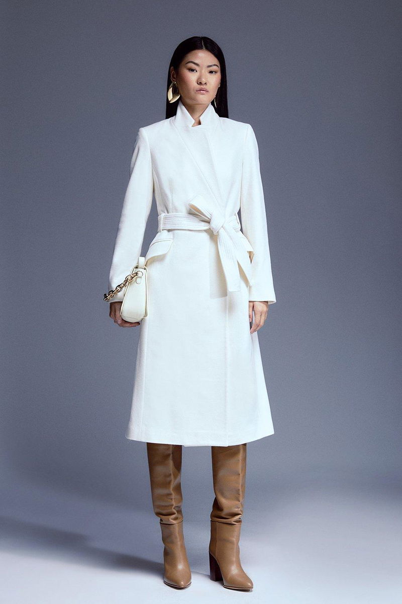 KAREN MILLEN Forever Notch Neck Midi Coat in Ivory | endource