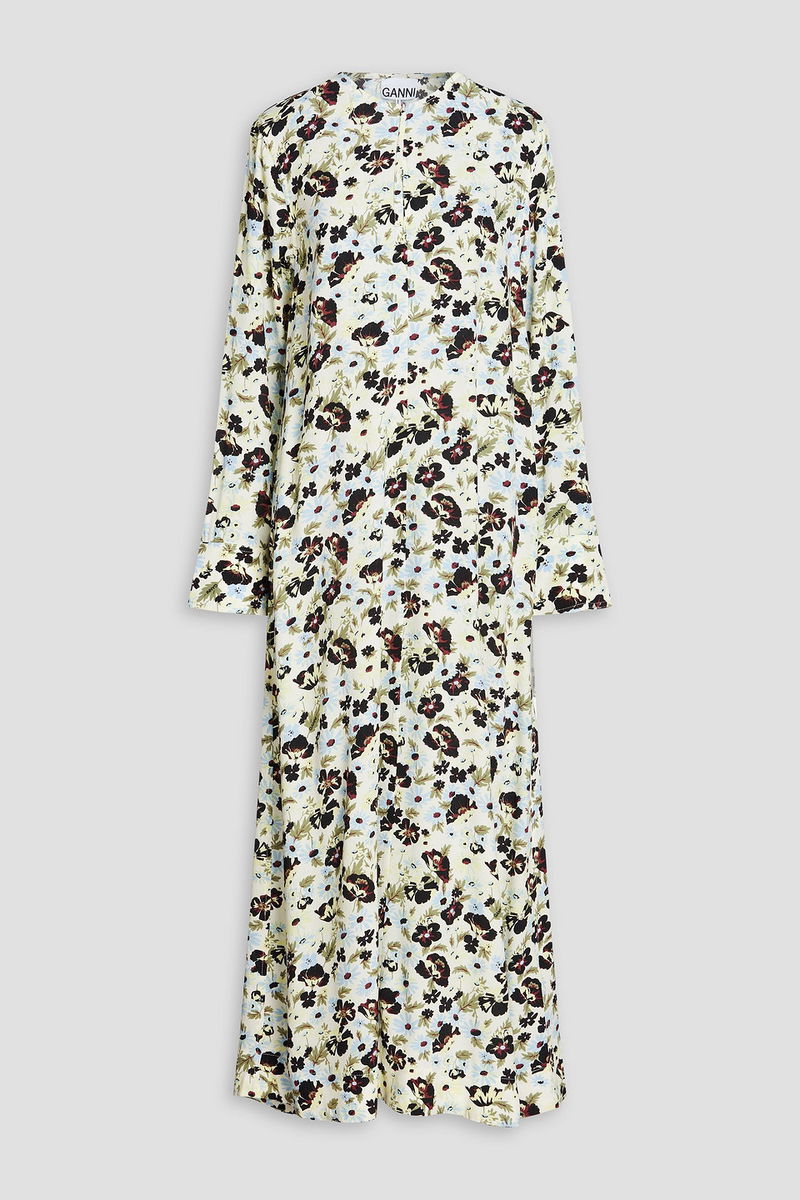 ganni printed crepe maxi dress Printed Crepe LS Long Dress by Ganni for Hire