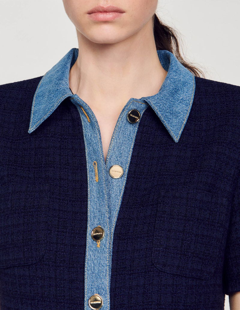 SANDRO Tweed And Denim Short Dress | endource